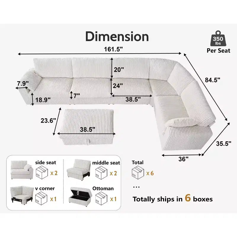 Dyonery Modulares Cord-Ecksofa mit waschbaren Bezügen