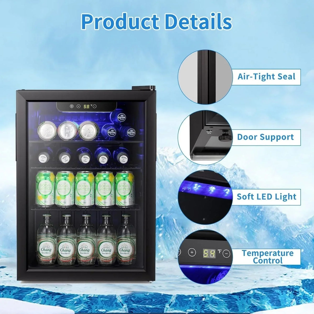 Mini Kühlschrank-100-Dosen-Getränkekühlschrank, Weinkühler, klare Glastür, kleines Getränk Touchscreen - 2.6 Cu. Ft.