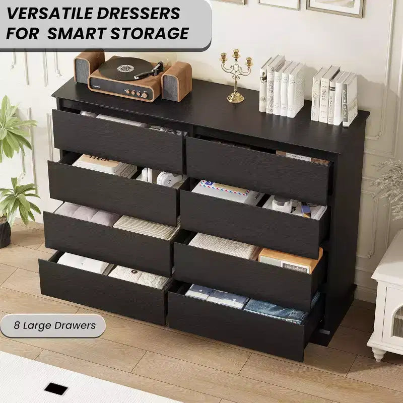 8-Schubladen-Aufbewahrungsschrank, Kommode mit tiefen Schubladen, großer breiter Schrank für Wohnzimmer, Flur, Kinderzimmer