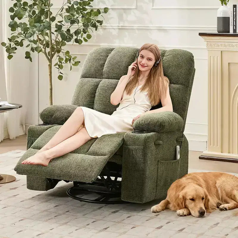 Übergroßer Relaxsessel für Erwachsene, Manueller Dreh-Schaukelsofa, Seitentaschen & Getränkehalter für Große und Schwergewichtige, Wohnzimmer