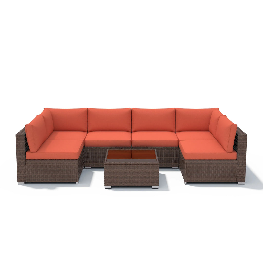 7-teiliges Outdoor-Sofa-Set aus Korbweide/Stahl mit Polstern