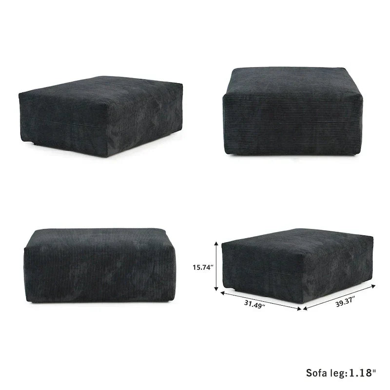 Großes modulares Ecksofa, Kordbezug, U-förmig, 4-Sitzer mit 2 Ottomanen und 5 Kissen