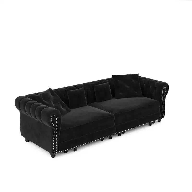 Whisen Velvet 3-in-1 Schlafsofa und wandelbares Schlafsofa im Kingsize-Format mit ausziehbarem Ottomane, getuftetem Design