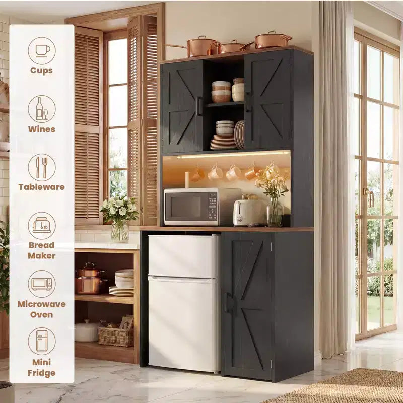 Besiost Küchenschrank mit Mini-Kühlschrankfach, Kaffeebar-Schrank mit Ablagefach