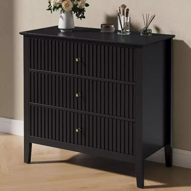 Heynemo Kommode mit 3 Schubladen, lackiert, 76 cm hoher Holz-Nachttisch mit Stauraum, breite moderne Kommode mit Kugelauszug
