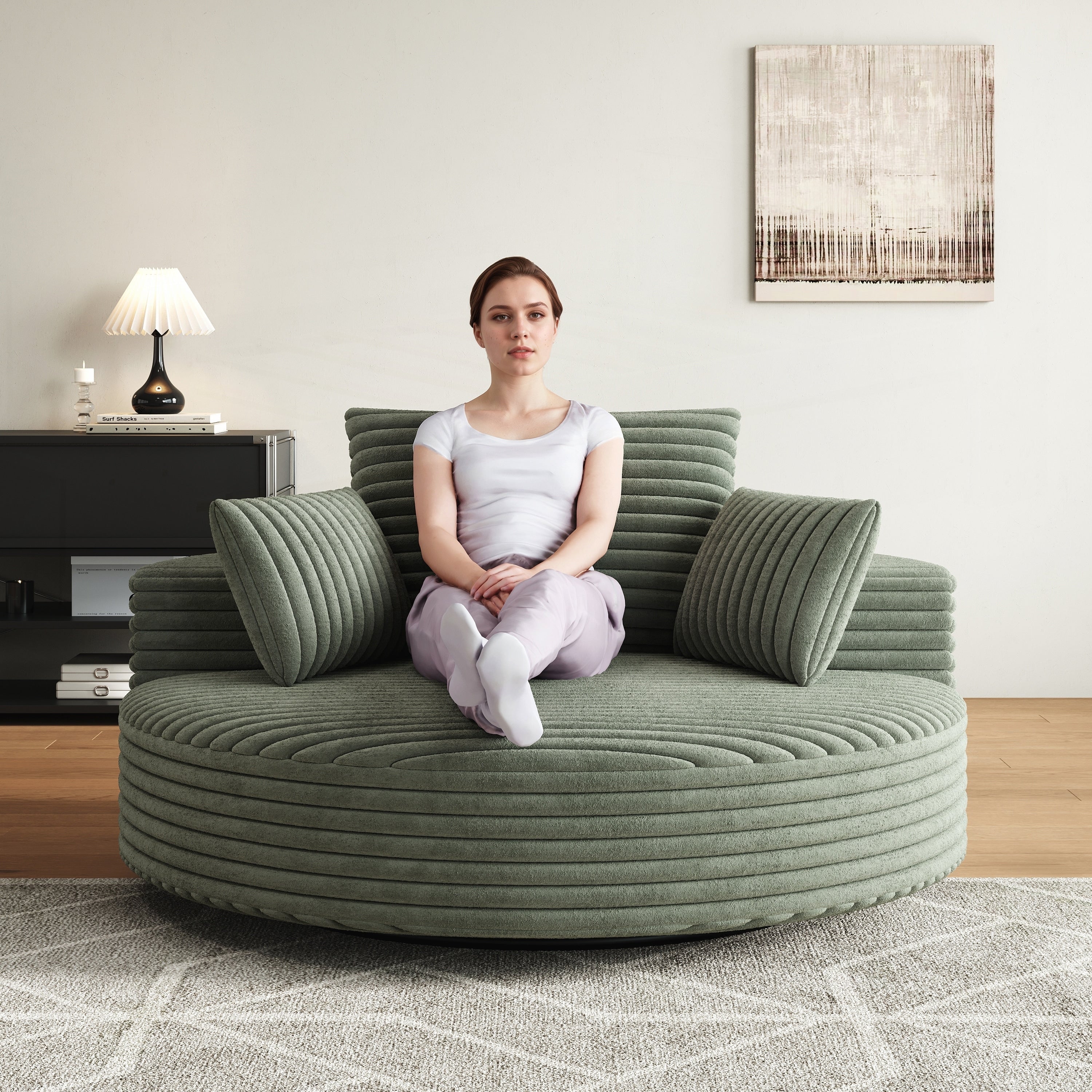 Einzelsessel aus Kord-Chenille-Schaumstoff, drehbar