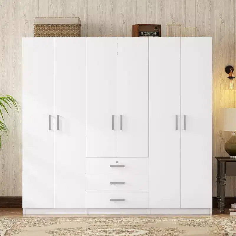 6-türiger Holz-Kleiderschrank mit Schubladen für das Schlafzimmer