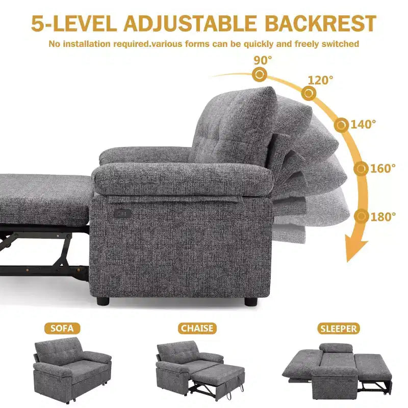 Dyonery 3-in-1 Schlafsofa, Ausziehbares Schlafsofa mit verstellbarer Rückenlehne