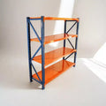 VIYET Schwerlast-Garagenregale, 4-stöckig, 2000 kg Tragkraft, verstellbares Metallregal, blau-orangefarbene Industrieregale für Geschäft/Werkzeuge/Fitnessstudio