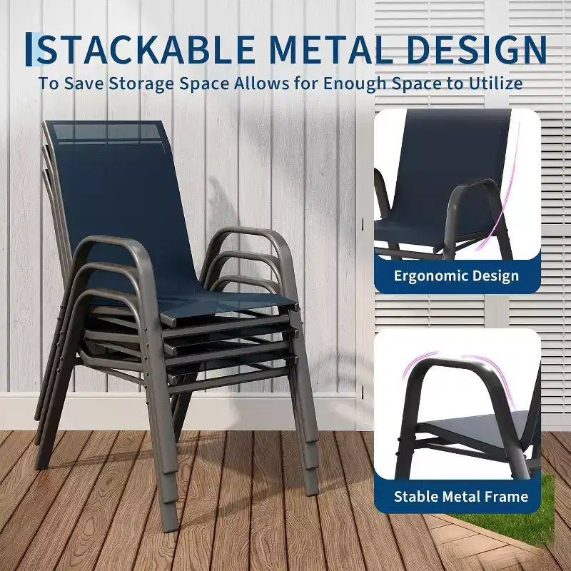 Terrassenstühle, stapelbare Outdoor-Esszimmerstühle, 4er-/6er-Set, wetterfeste, leichte Textilene-Outdoor-Stühle mit Armlehnen für Garten und Pool
