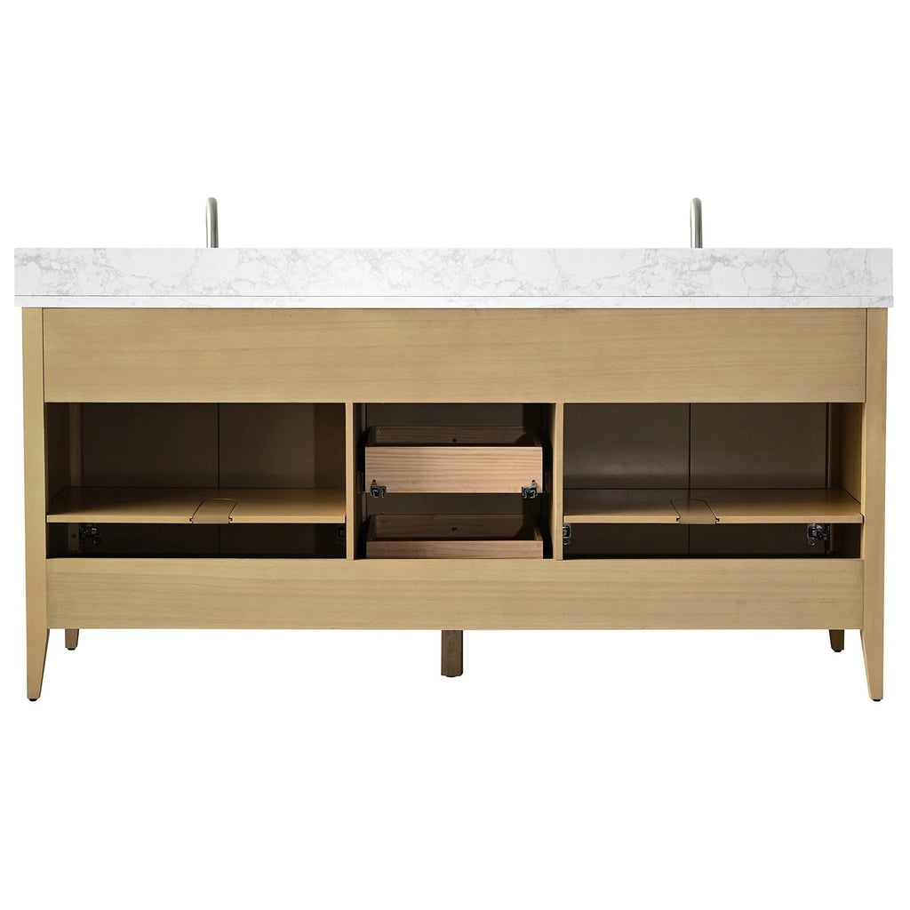 Vanity Art 72 Zoll Badezimmer-Waschtischunterschrank mit Doppelwaschbecken und Kunstmarmorplatte