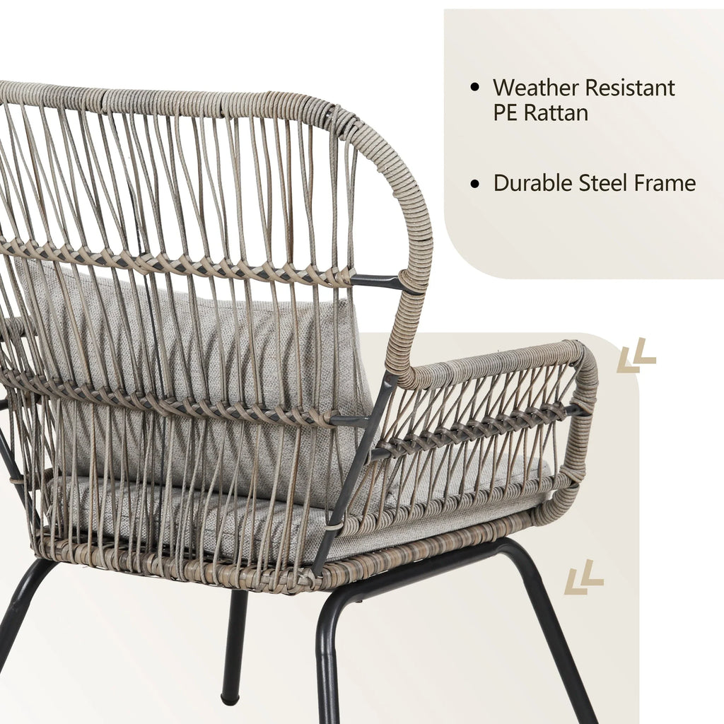 3-teiliges Outdoor-Bistro-Set aus Korbstühlen, witterungsbeständige Rattanmöbel-Sitzgruppe mit Kissen