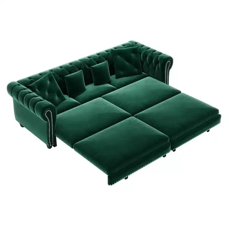 Whisen Velvet 3-in-1 Schlafsofa und wandelbares Schlafsofa im Kingsize-Format mit ausziehbarem Ottomane, getuftetem Design