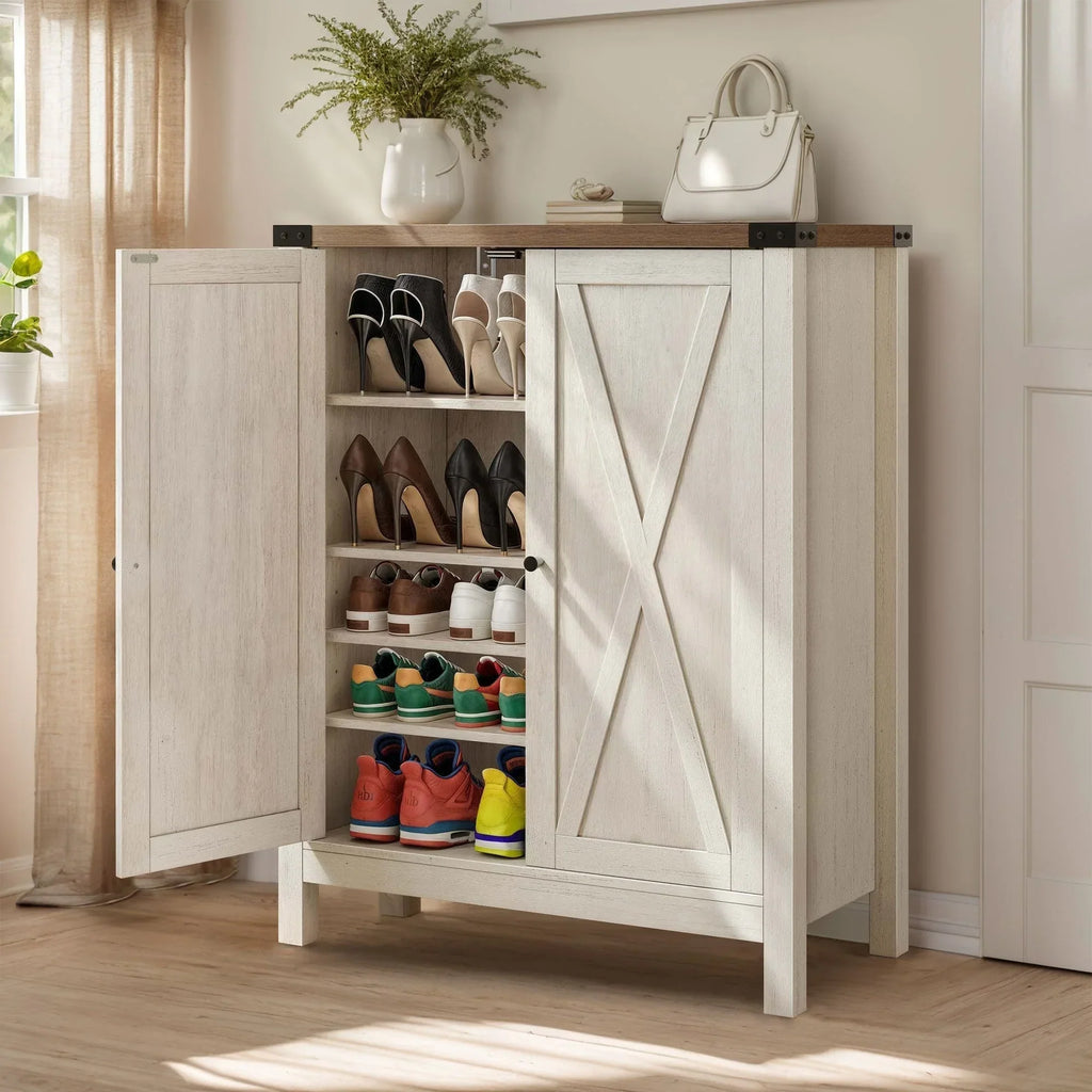 Moasis 5-stöckiger Schuhschrank für 20 Paar Schuhe mit Doppeltüren für den Eingangsbereich