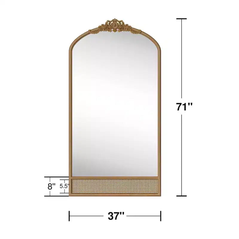 37 Zoll B x 71 Zoll H Klassischer geschnitzter Bogenspiegel mit Rattanboden in Braun