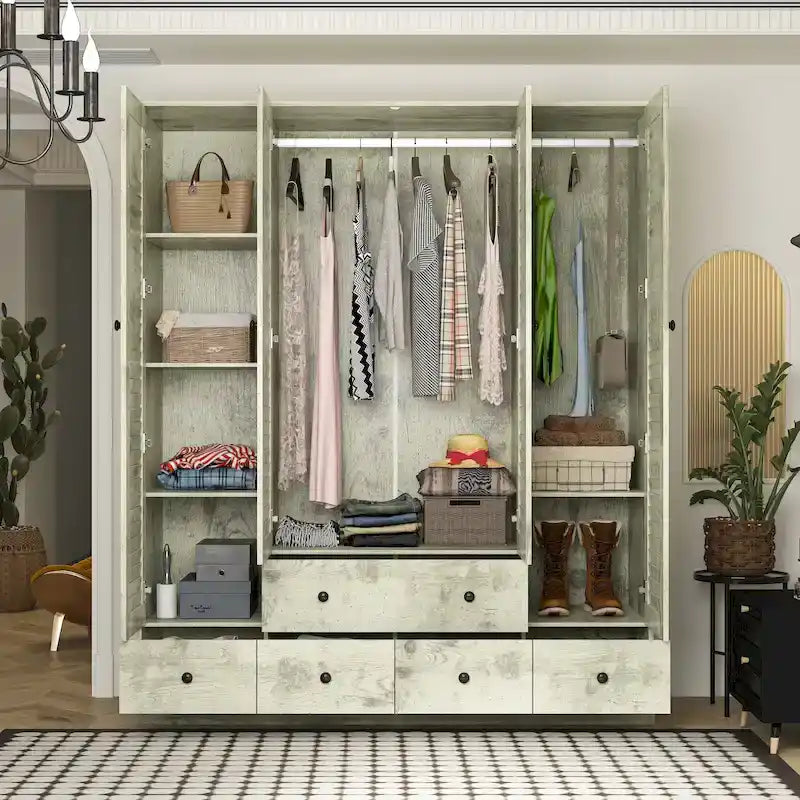 Kleiderschrank Hochschrank Schrank 59B Großer Freistehender Kleiderschrank Weiß
