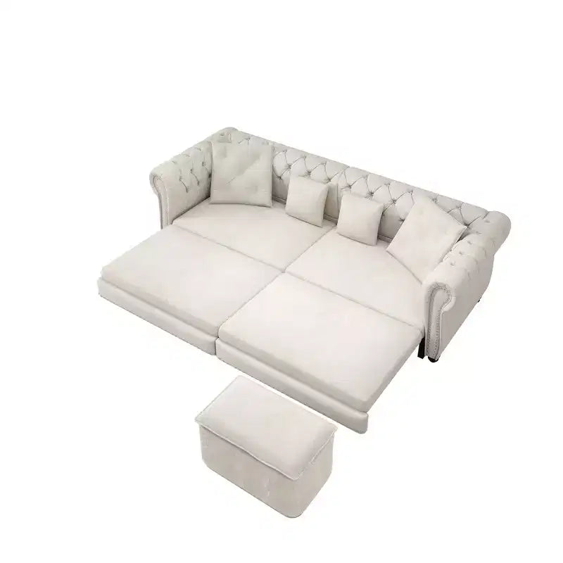 Whisen Velvet 3-in-1 Schlafsofa und wandelbares Schlafsofa im Kingsize-Format mit ausziehbarem Ottomane, getuftetem Design