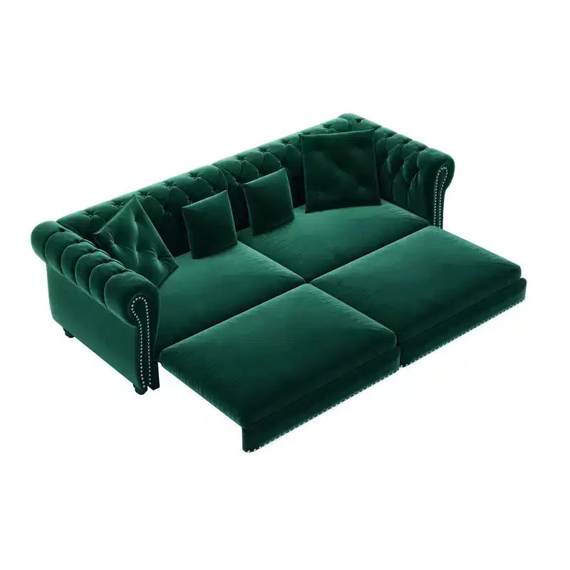 Whisen Velvet 3-in-1 Schlafsofa und wandelbares Schlafsofa im Kingsize-Format mit ausziehbarem Ottomane, getuftetem Design