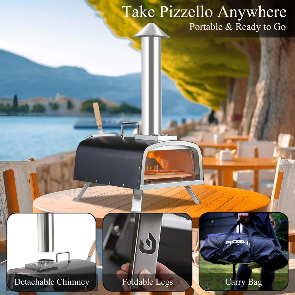 Multi-Brennstoff Outdoor Pizzaofen Steinbackofen mit Gasbrenner & Holzfach - 30 cm