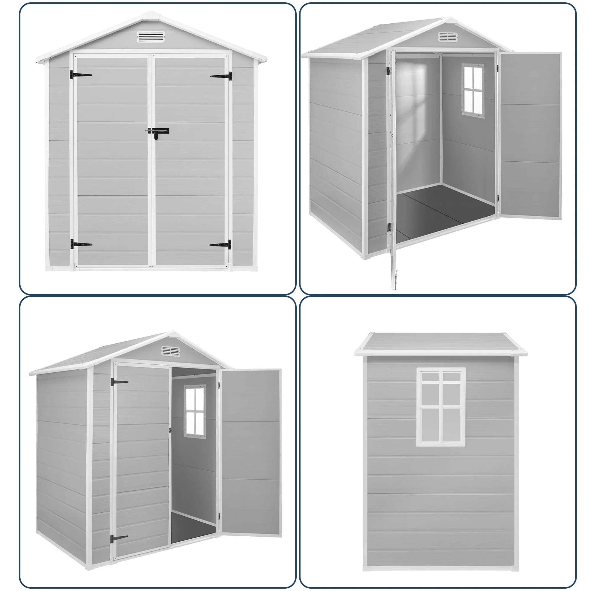 2 x 1,2 m/2 x 2,4 m/2,4 x 1,8 m/2,4 x 3 m Allwetter-Gartenhaus aus Harz mit Bodenplatte, Spire-Geräteschuppen