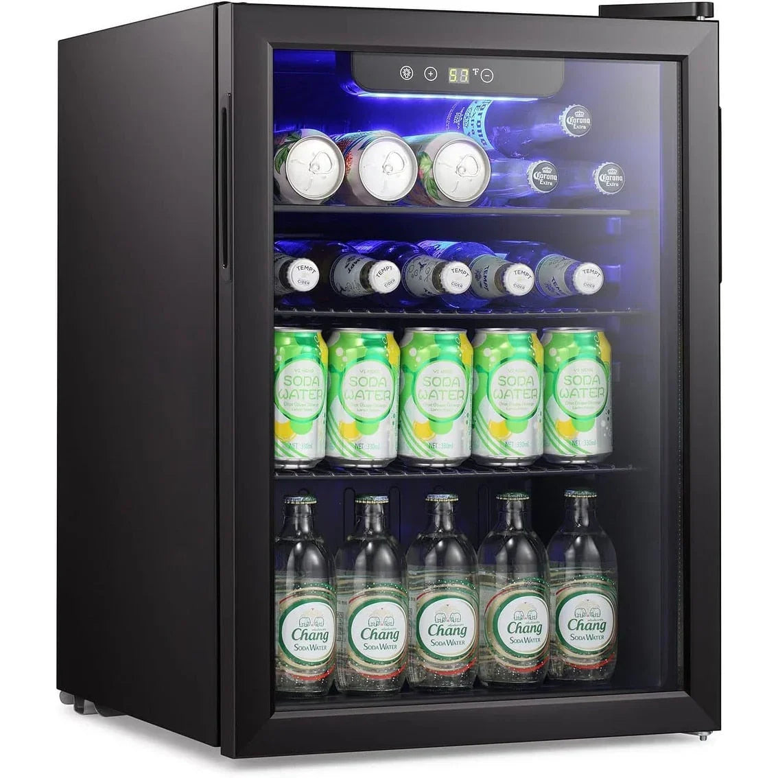 Mini Kühlschrank-100-Dosen-Getränkekühlschrank, Weinkühler, klare Glastür, kleines Getränk Touchscreen - 2.6 Cu. Ft.