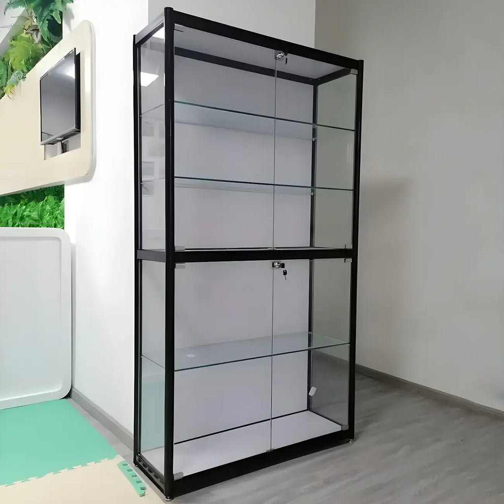 Zeitgenössische rechteckige Vitrine aus schwarzem Glas