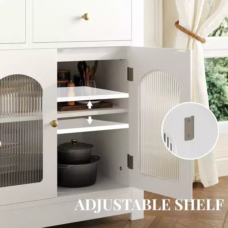 55 Zoll großer Vorratsschrank, schmales Buffet-Sideboard mit 3 Schubladen und 4 Türen für Küche, Esszimmer, Wohnzimmer