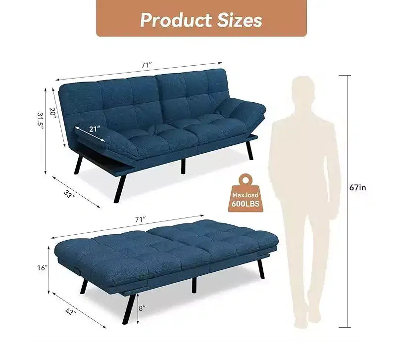 Schlafsofa mit verstellbarer Rückenlehne und abnehmbaren Armlehnen