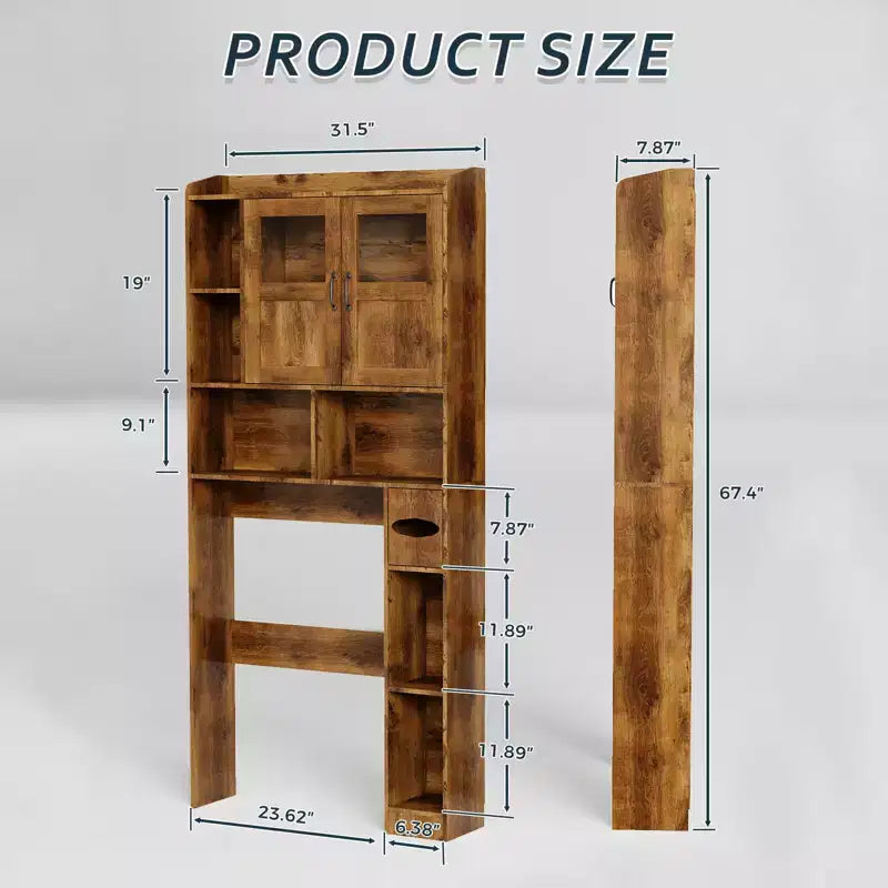 Badezimmerschrank über der Toilette – 171 cm hoher Badezimmer-Organizer im Landhausstil mit verstellbarem Regal und Glastür für Bad und Waschküche