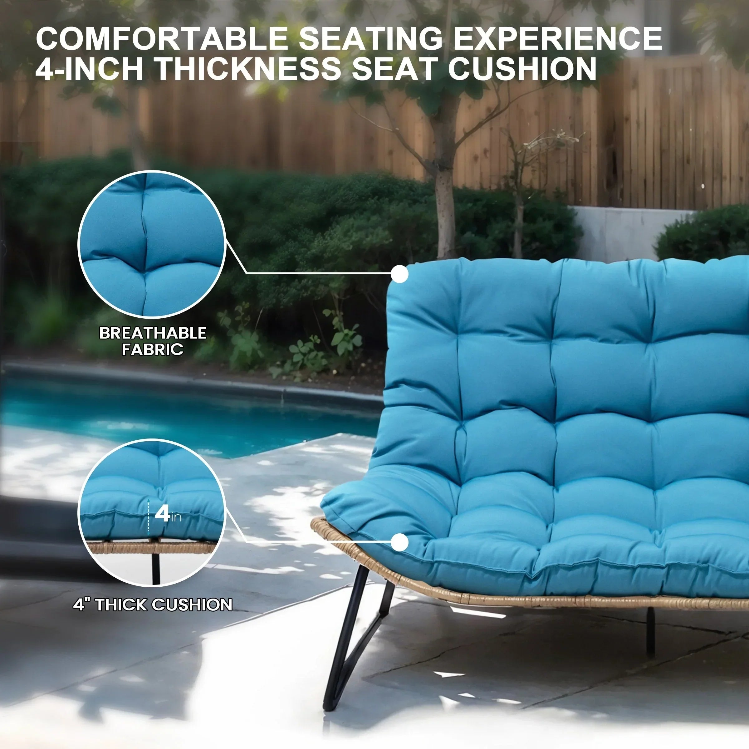 Doppelsessel Papasan mit Kissen, wetterfestes PE-Rattan und Metallrahmen für Innen- und Außenbereich