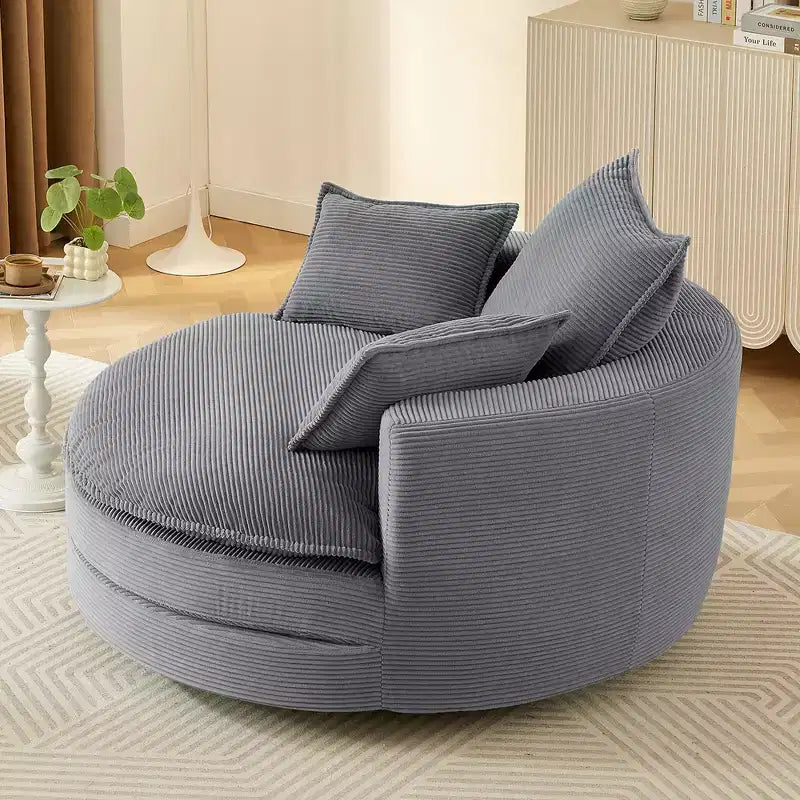 360° drehbarer Loungesessel, drehbarer runder Fass-Sessel mit Kissen für das Wohnzimmer