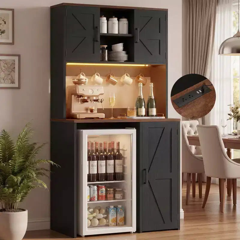 Besiost Küchenschrank mit Mini-Kühlschrankfach, Kaffeebar-Schrank mit Ablagefach