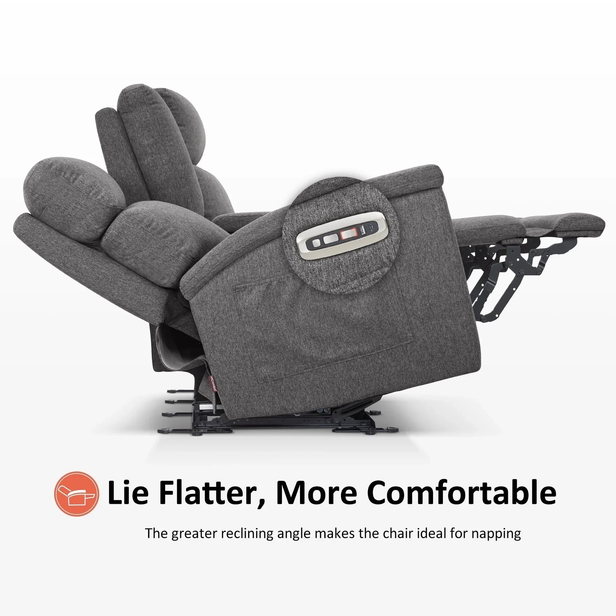 MCombo 60.2 Power Loveseat Relaxsofa mit Massage und zweifacher Heizung, verstellbarer Kopfstütze, USB- & Typ-C-Anschluss, Stoff