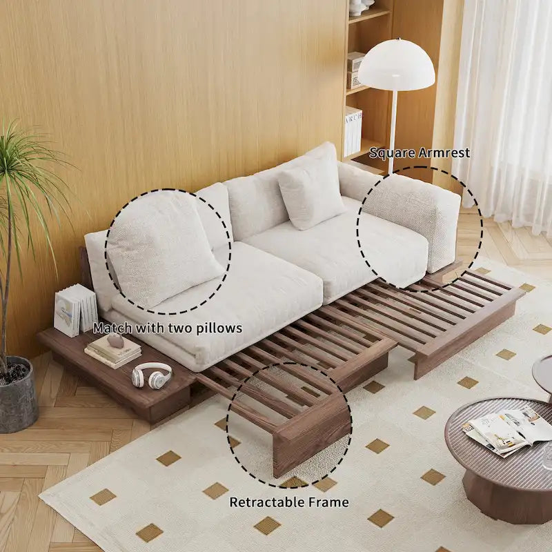 JASIWAY Modernes Sofa aus Massivholz mit Polsterung aus Baumwollleinen