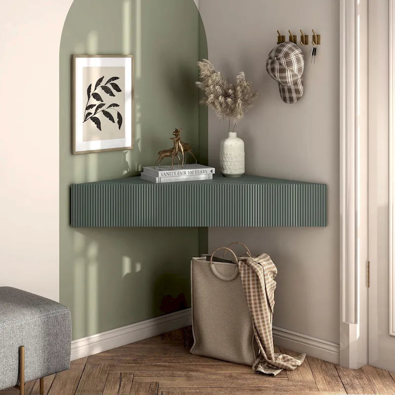 47 Eck-TV-Schrank, schwebend, 3 Ablagen, Transitional Style, platzsparende Wandmontage