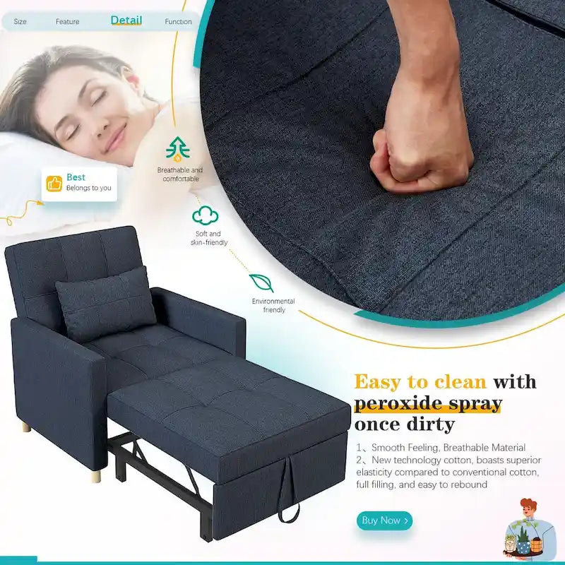AECOJOY 3-in-1 Schlafsofasessel mit Kissen und verstellbarer Rückenlehne