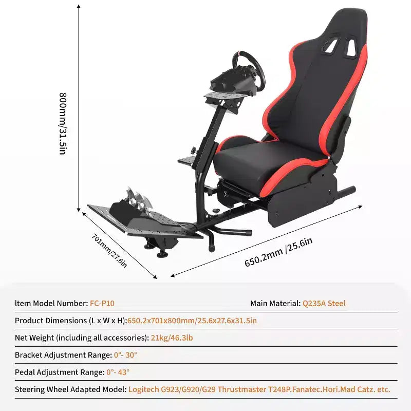Faltbares Rennsimulator-Cockpit, Verstellbarer Lenkradständer für G29/G920/G923, passend für Thrustmaster, Fanatec, Hori, Mad Catz, Pedalwinkel verstellbar