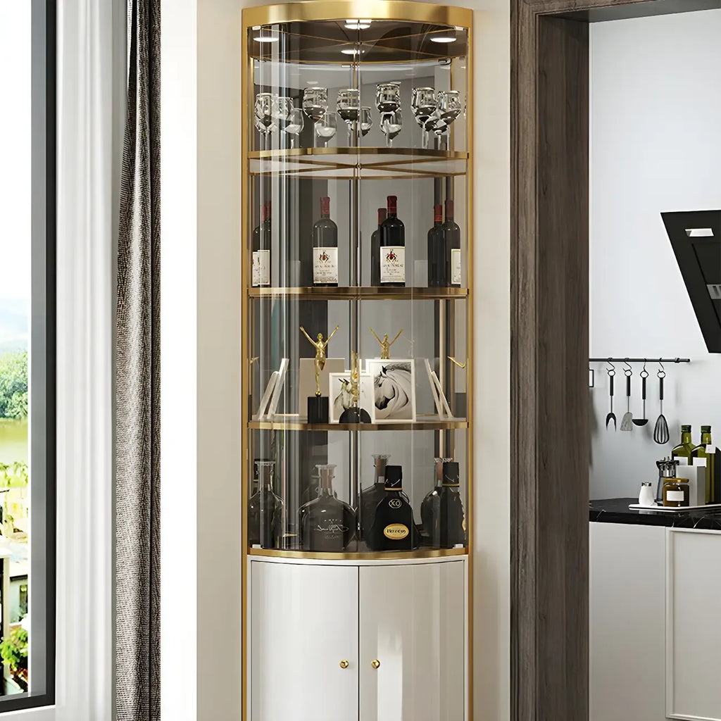 Glam Glossy Glas Gold Metall Abgerundete Display-Eckvitrine