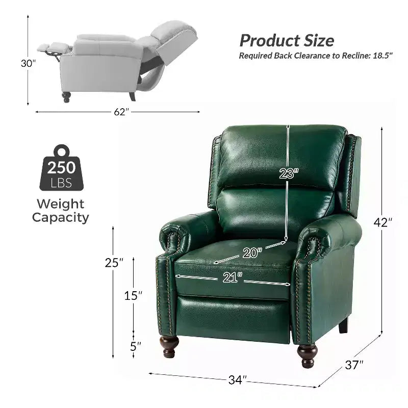 2er-Set Elisabete Modern Wingback Echtleder-Liegesessel mit Vintage-Nagelkopfleiste für Wohn- und Schlafzimmer | ART OF LIVING DESIGNS