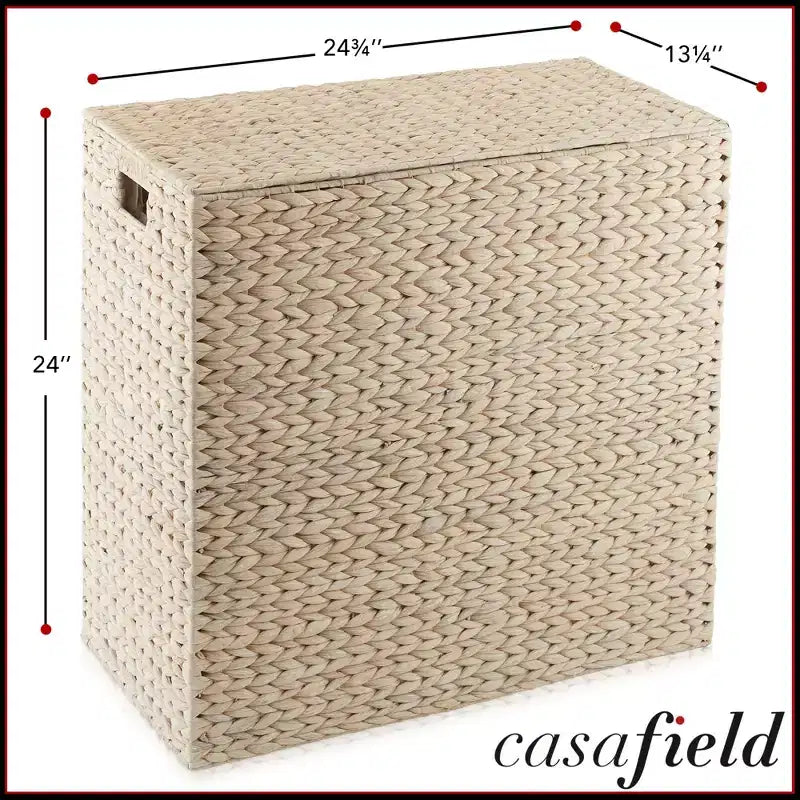 Casafield Wäschekorb mit 2 Fächern, Deckel und herausnehmbaren Wäschesäcken, Wäschekorbsortierer aus Wasserhyazinthe für Kleidung