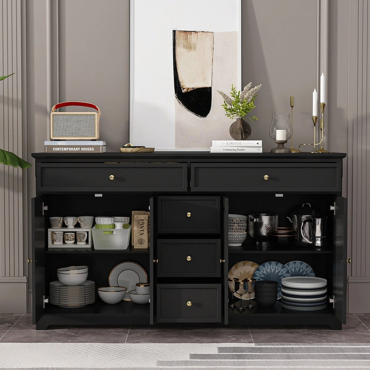 59,1'' Sideboard Buffet Weiß Mid-Century Modern Zeitgenössisch Lackiert