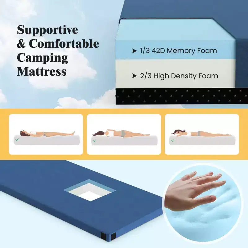 Costway Memory Foam Campingmatratze mit rutschfester Unterseite, Reisetasche für Outdoor-Schlaf Grau/Blau