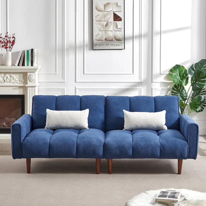 Verwandelbares Futon-Schlafsofa mit verstellbaren Positionen und Holzbeinen