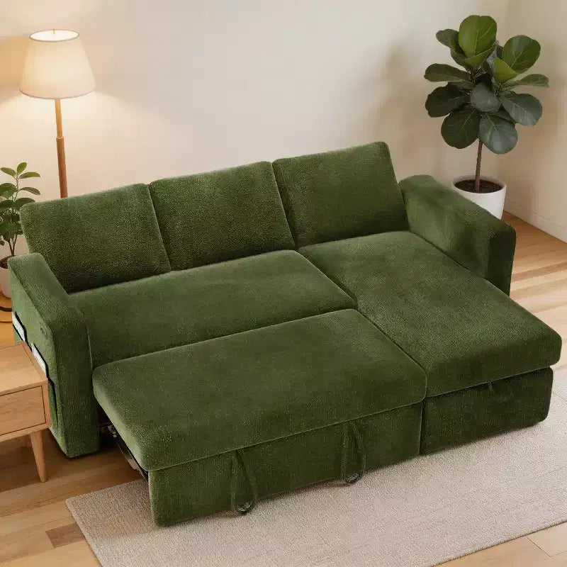 Dyonery 81 Sektional-Schlafsofa, L-förmige Ausziehcouch mit beidseitigem Stauraum, USB, verstellbare Rückenlehne