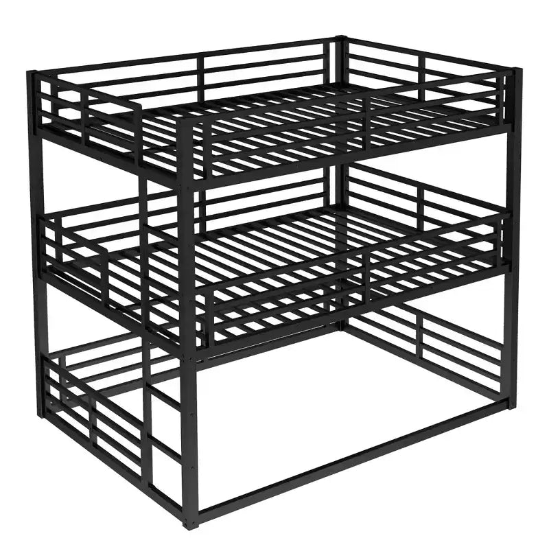 Etagenbett für drei Personen, Full über Full über Full, aus Metall, mit Sicherheitsgeländern, strapazierfähiges Etagenbett mit geräuschreduziertem Design, Schwarz