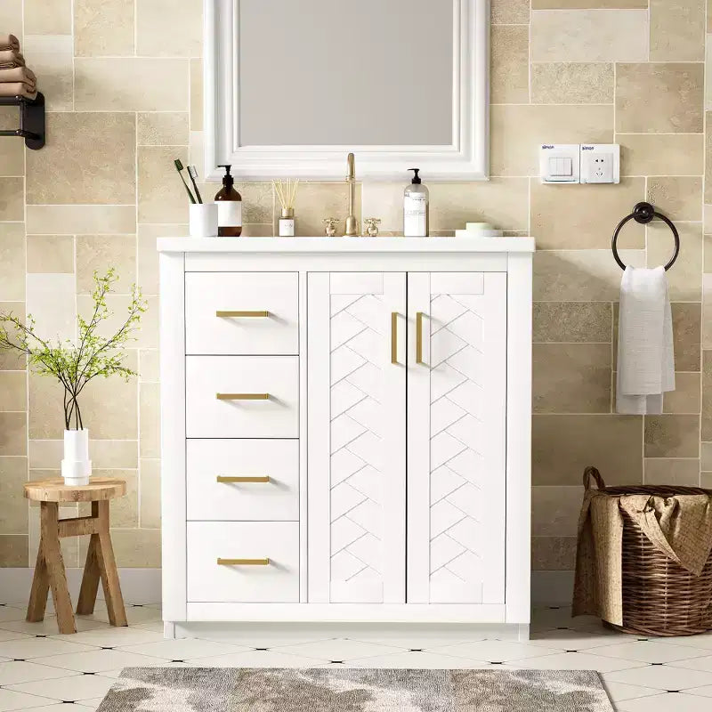 30 Zoll Einzelwaschtisch-Badschrank mit Unterschrank und 3 Schubladen – Schwarz / Blau / Grün / Indigo / Weiß