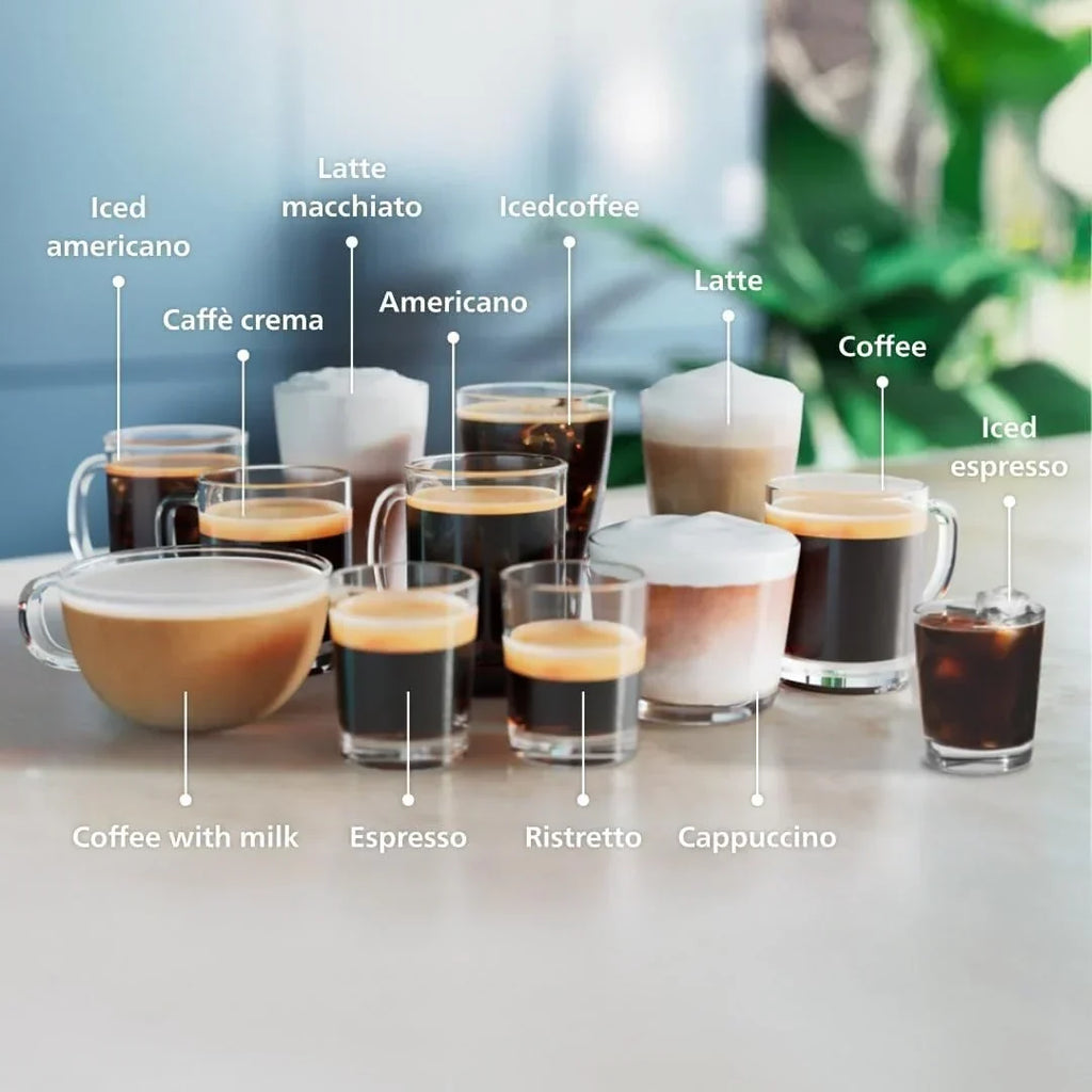 Premium Espressomaschine, 12 heiße/eiskalte Kaffeespezialitäten, LatteGo Milchsystem, Keramikmahlwerk, Schwarz Chrom