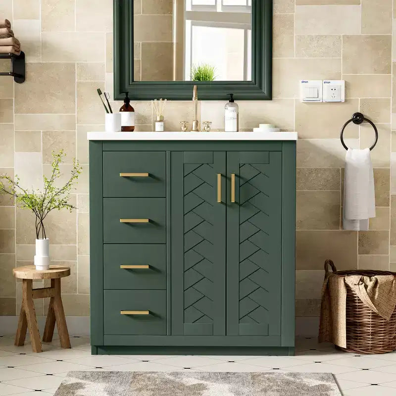 30 Zoll Einzelwaschtisch-Badschrank mit Unterschrank und 3 Schubladen – Schwarz / Blau / Grün / Indigo / Weiß