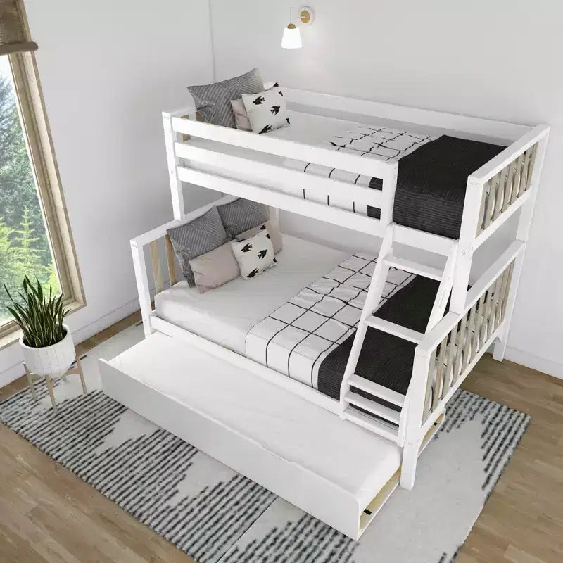 Max & Lily Etagenbett, Twin über Full, mit Ausziehbett, Massivholz Etagenbetten im skandinavischen Stil für Kinder