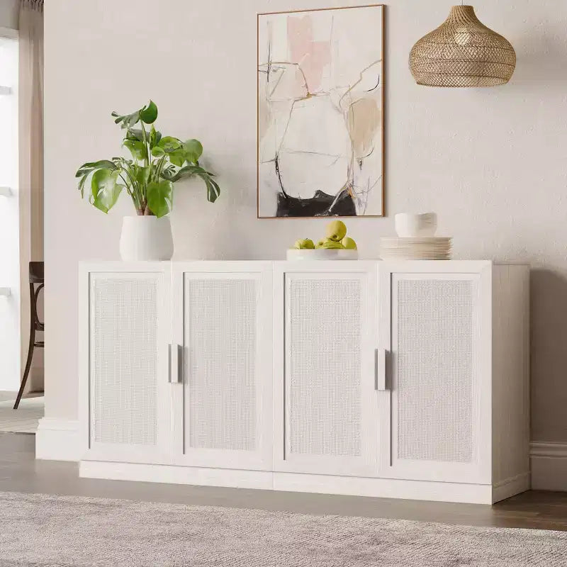 3er-Set Rattan-Tür-Sideboard-Buffet-Aufbewahrungsschränke mit verstellbaren Einlegeböden – 93Lx31H